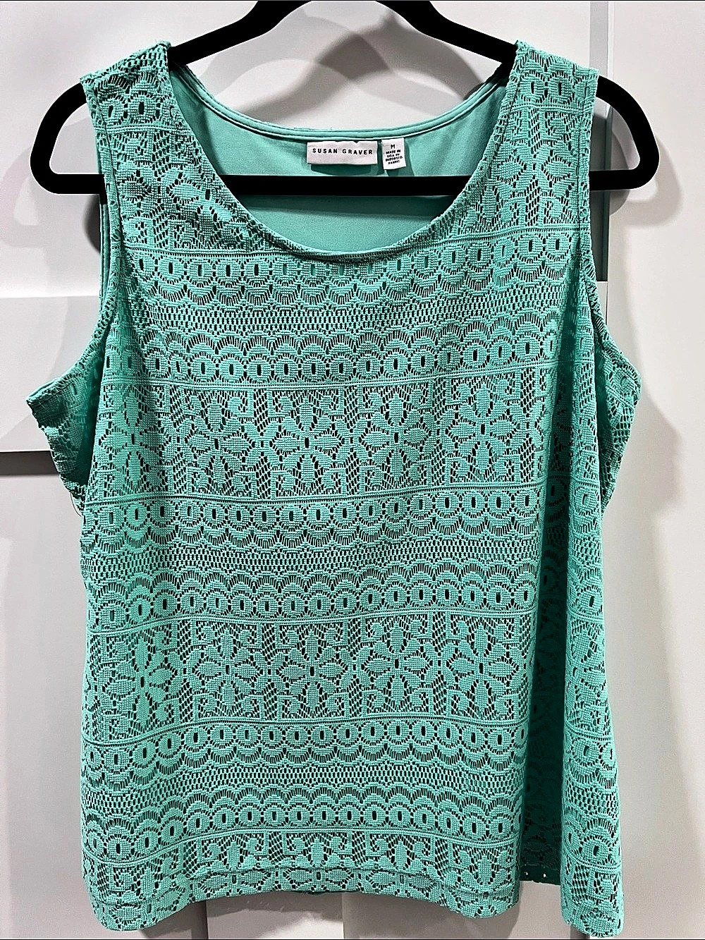 Susan Graver Lace Tank Top in Green Size Medium Like New